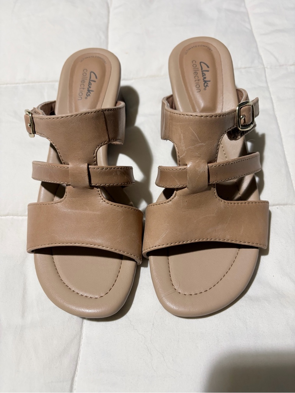Clarks Women's Taupe Multi-Strap Buckle Slide Sandals